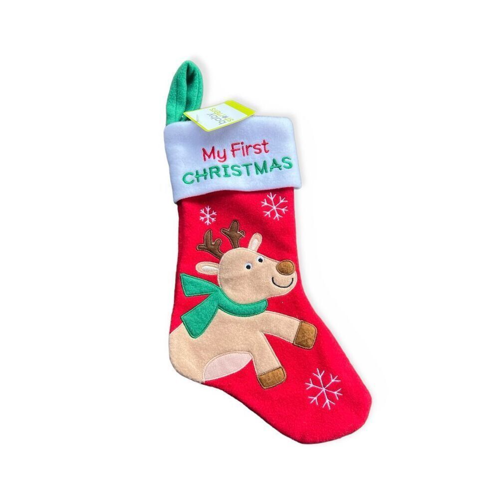 NWT Baby Starters My First 1st Christmas Holiday Reindeer Print Stocking